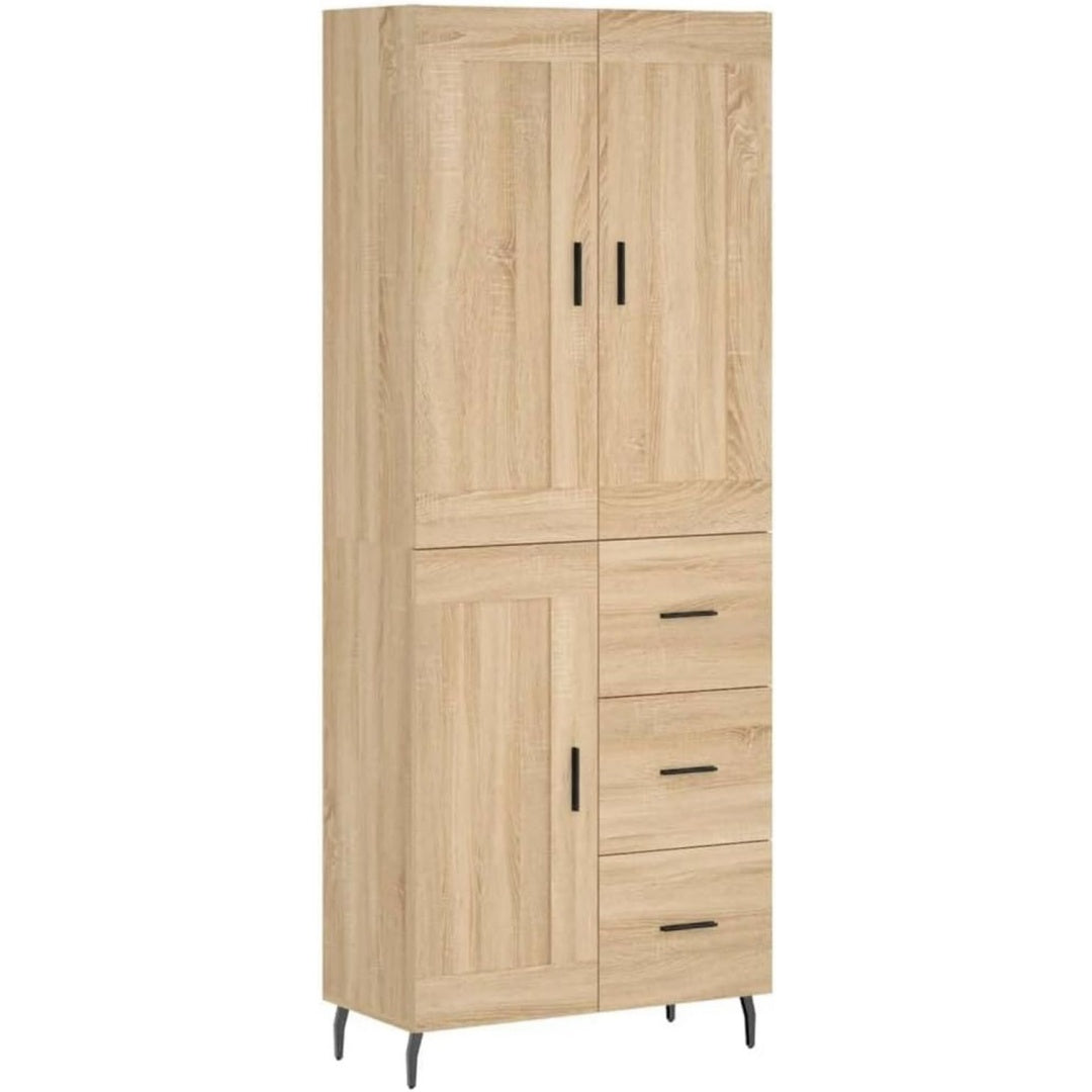 Geschlossener Stauraum ergaenzt den Hochschrank in Braun