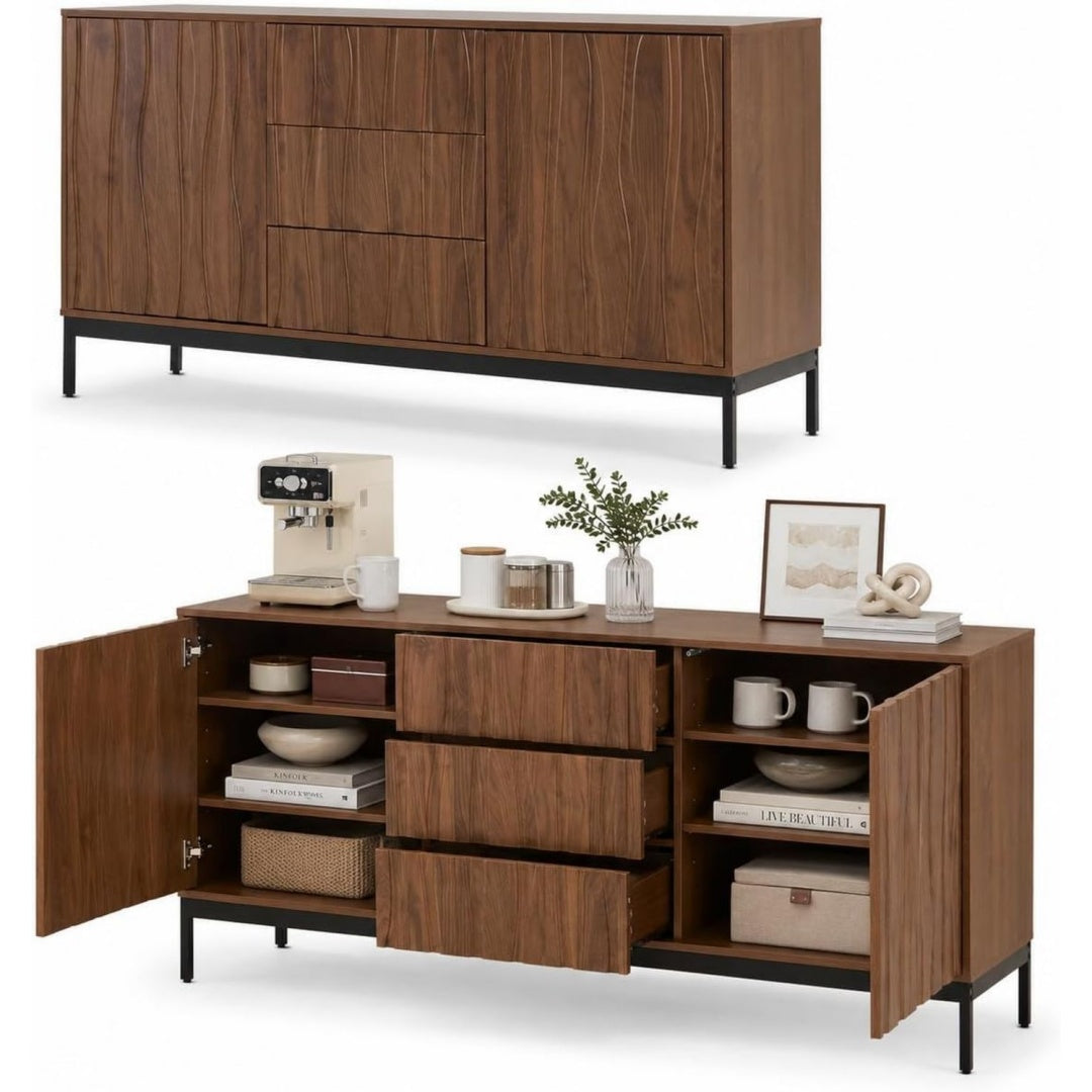 Sideboard mit 2 Tueren, 3 Schubladen und Hoehenverstellung