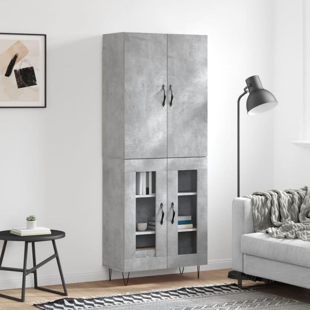 Geschlossener Stauraum an der Vitrine aus Holzwerkstoff und Metall