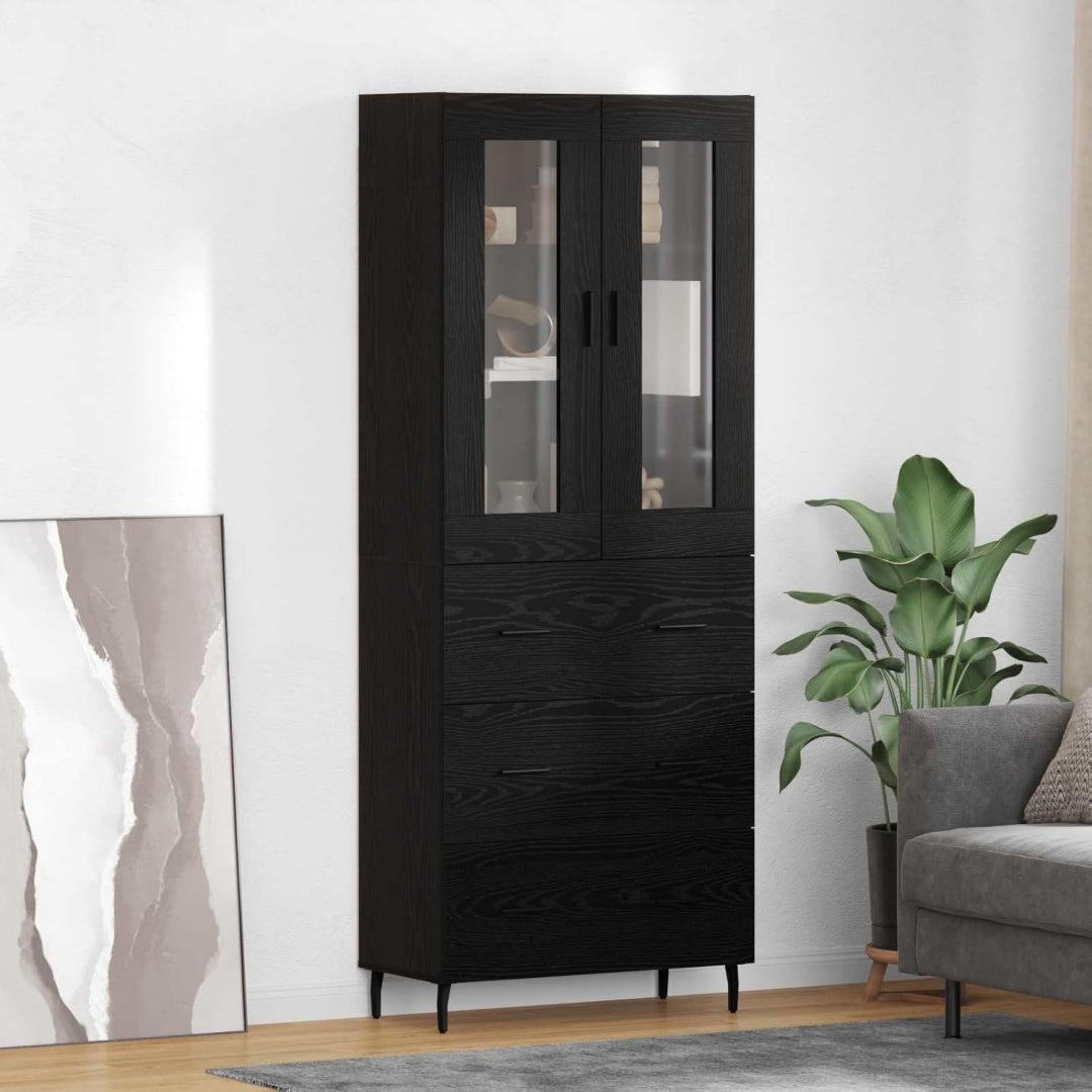 Schubladen praegen den Hochschrank in Schwarz und Eichenbraun