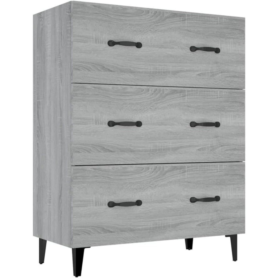 3 Schubladen an dem Sideboard in Eichenbraun und Grau