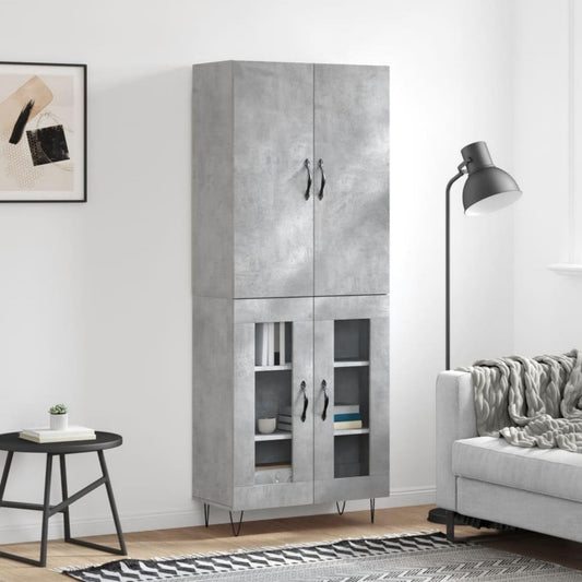 Geschlossener Stauraum an der Vitrine aus Holzwerkstoff und Metall