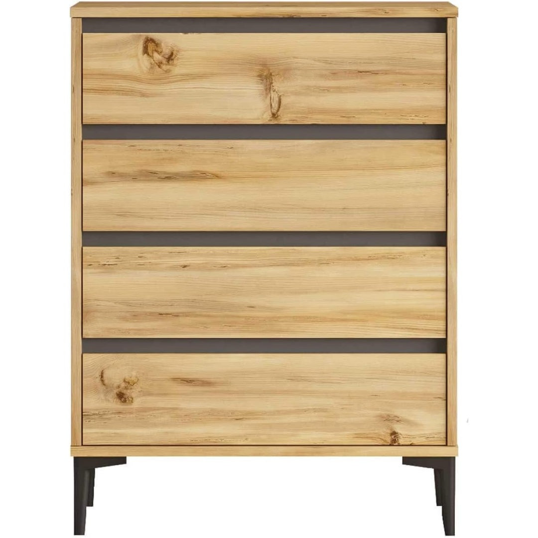 Das Sideboard setzt auf eine Farbgebung in Anthrazit und Eichenbraun
