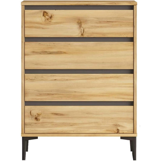 Das Sideboard setzt auf eine Farbgebung in Anthrazit und Eichenbraun