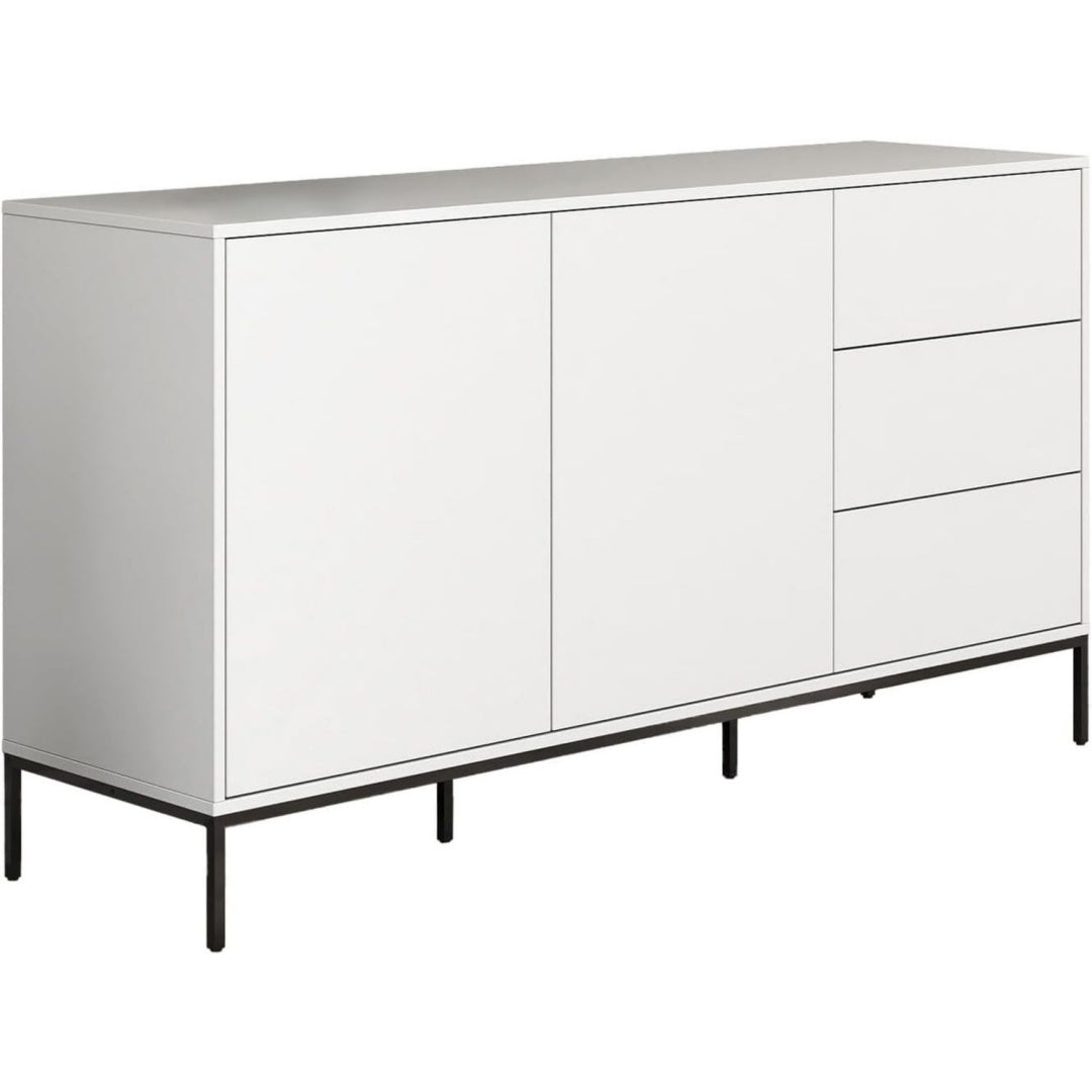 Matte Oberflaechen und grifflose Fronten an dem Sideboard